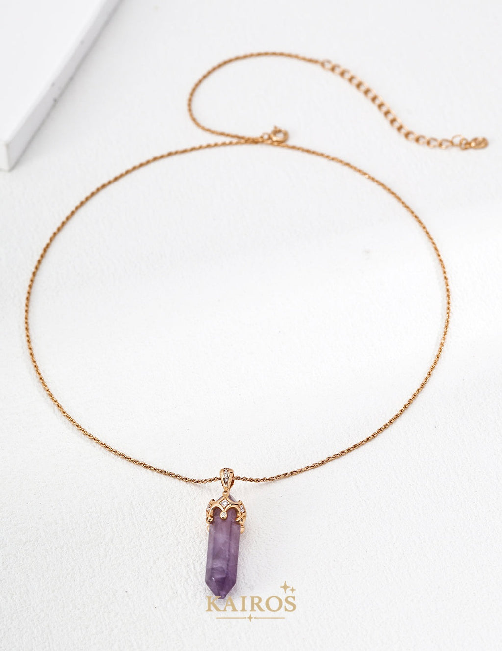 Kairos logo-only cover - Square Halo Amethyst Necklace