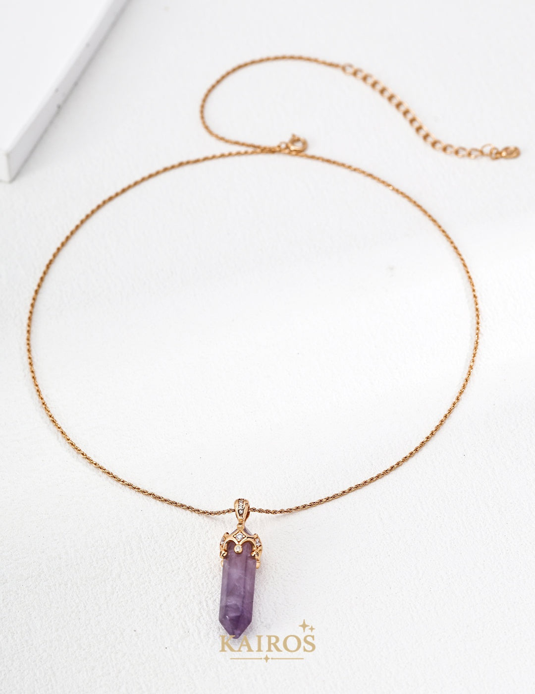 Kairos logo-only cover - Square Halo Amethyst Necklace
