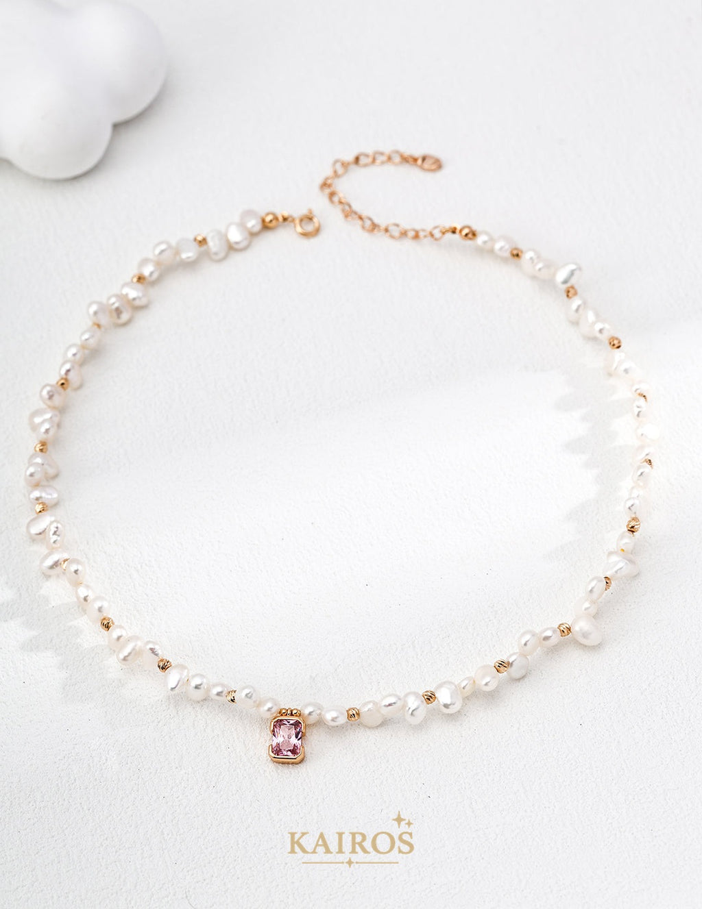 Kairos logo-only cover - Square Halo Pearl Sparkle Necklace