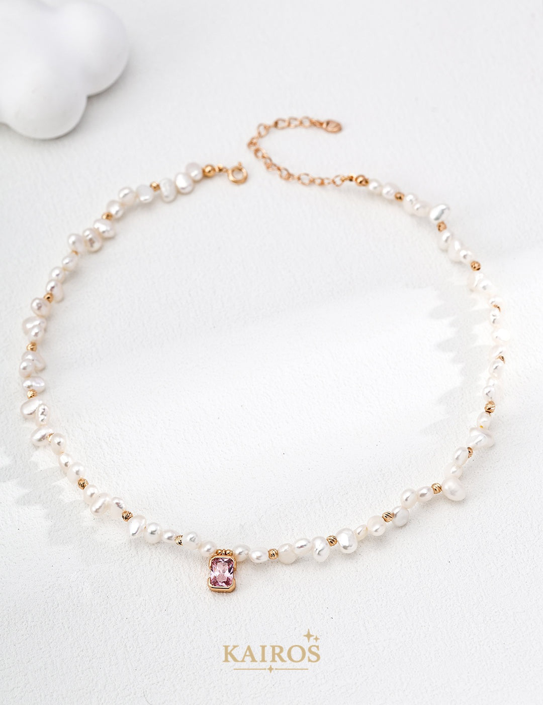 Kairos logo-only cover - Square Halo Pearl Sparkle Necklace