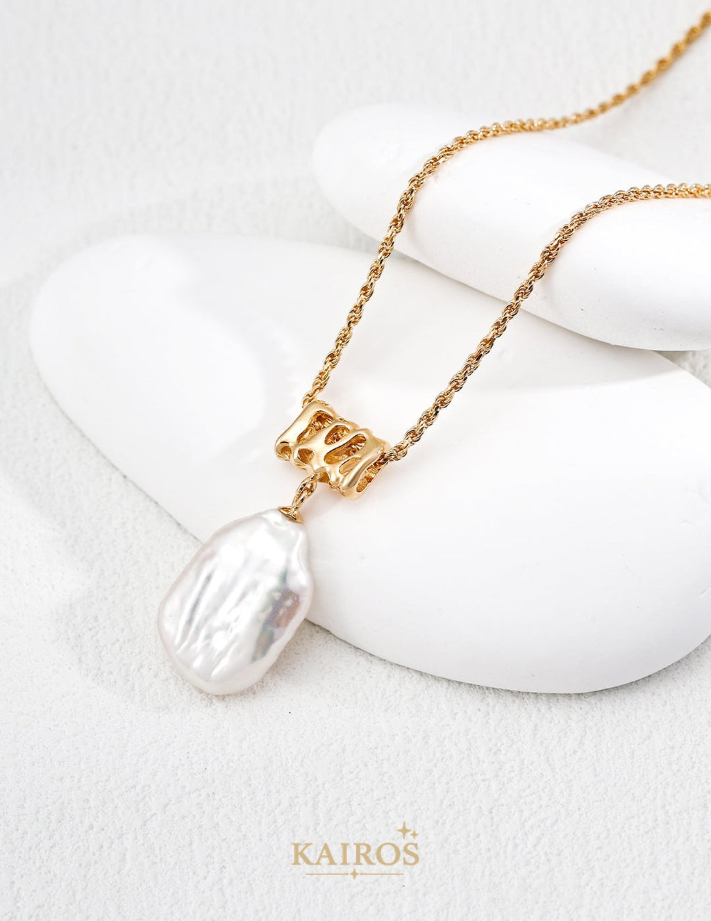 Kairos logo-only cover - Square Halo Baroque Pearl Pendant Necklace