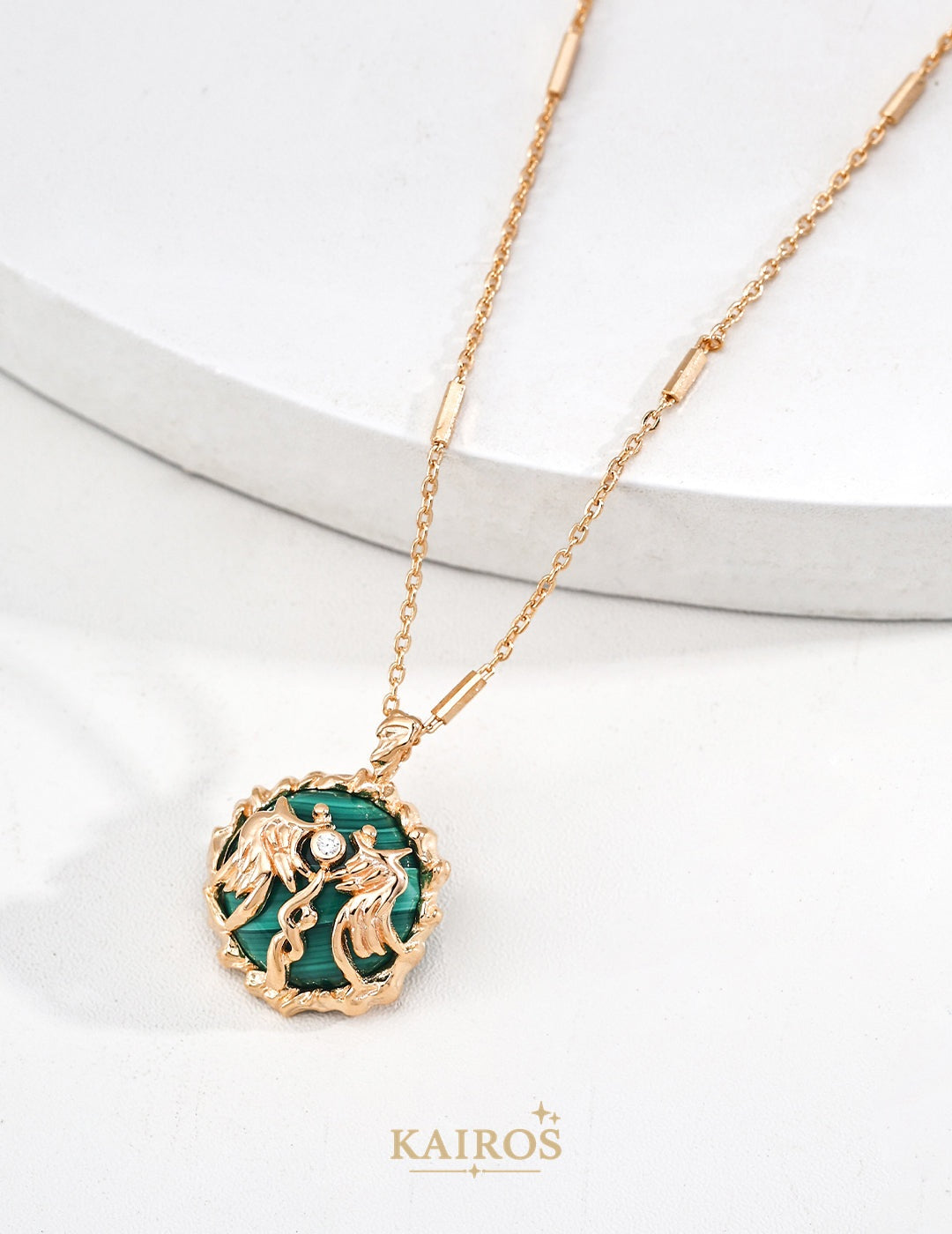 Kairos logo-only cover - Square Halo Malachite Pendant Necklace