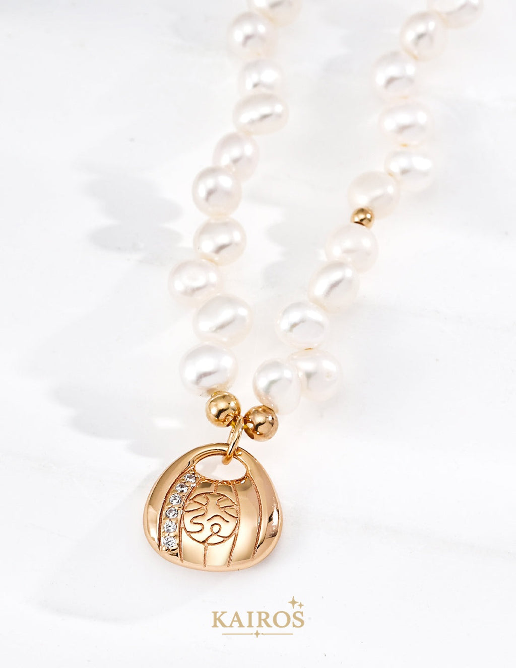 Kairos logo-only cover - Square Halo Pearl Necklace