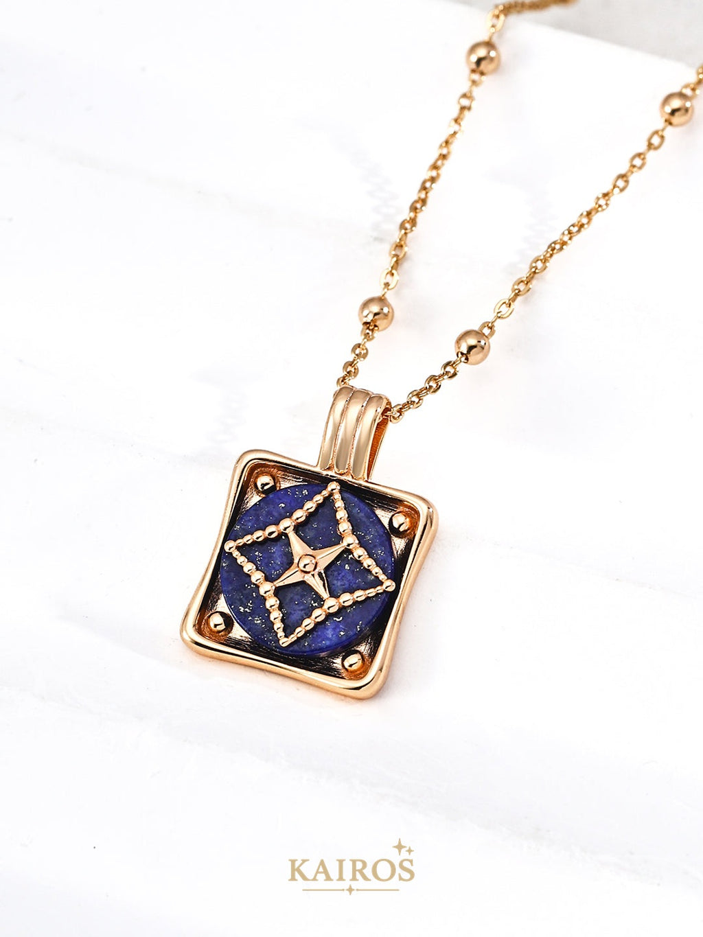 Kairos logo-only cover - Square Halo Lapis Lazuli Pendant Necklace