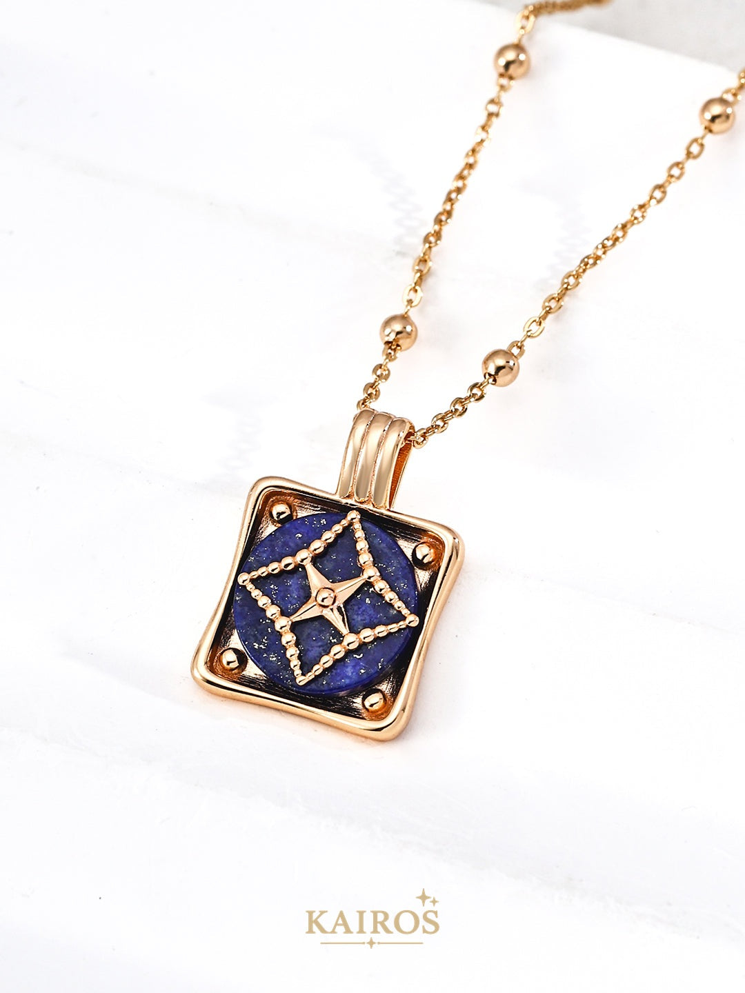 Kairos logo-only cover - Square Halo Lapis Lazuli Pendant Necklace