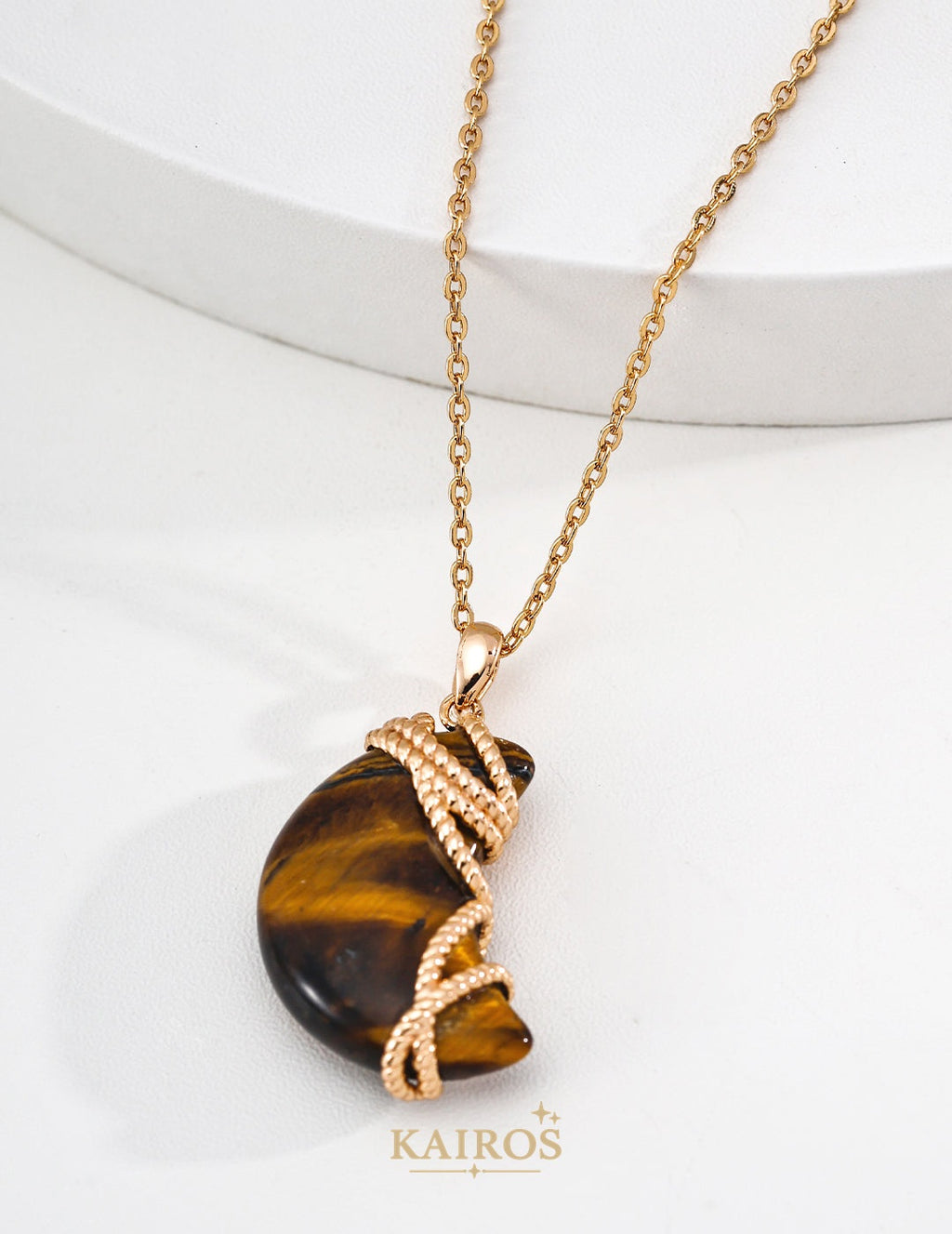 Kairos logo-only cover - Woven Light Tiger Eye Pendant Necklace