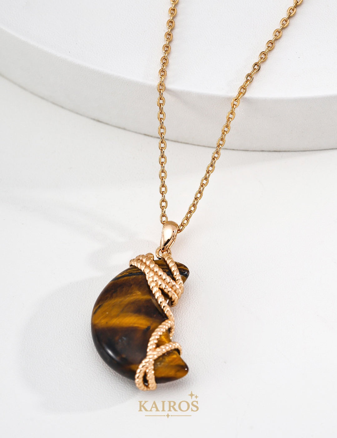 Kairos logo-only cover - Woven Light Tiger Eye Pendant Necklace