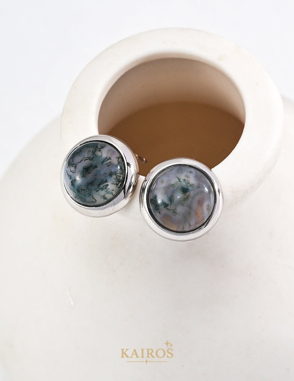 Kairos logo-only cover - Agate Charm Stud Earrings