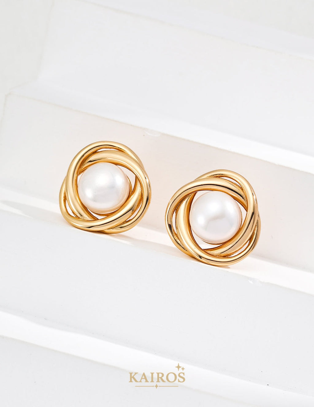 Kairos logo-only cover - Lucky Knot Pearl Grace Stud Earrings