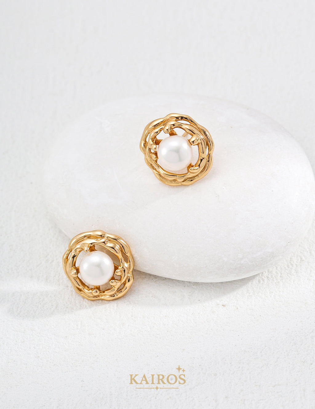 Kairos logo-only cover - Lucky Knot Pearl Bloom Stud Earrings