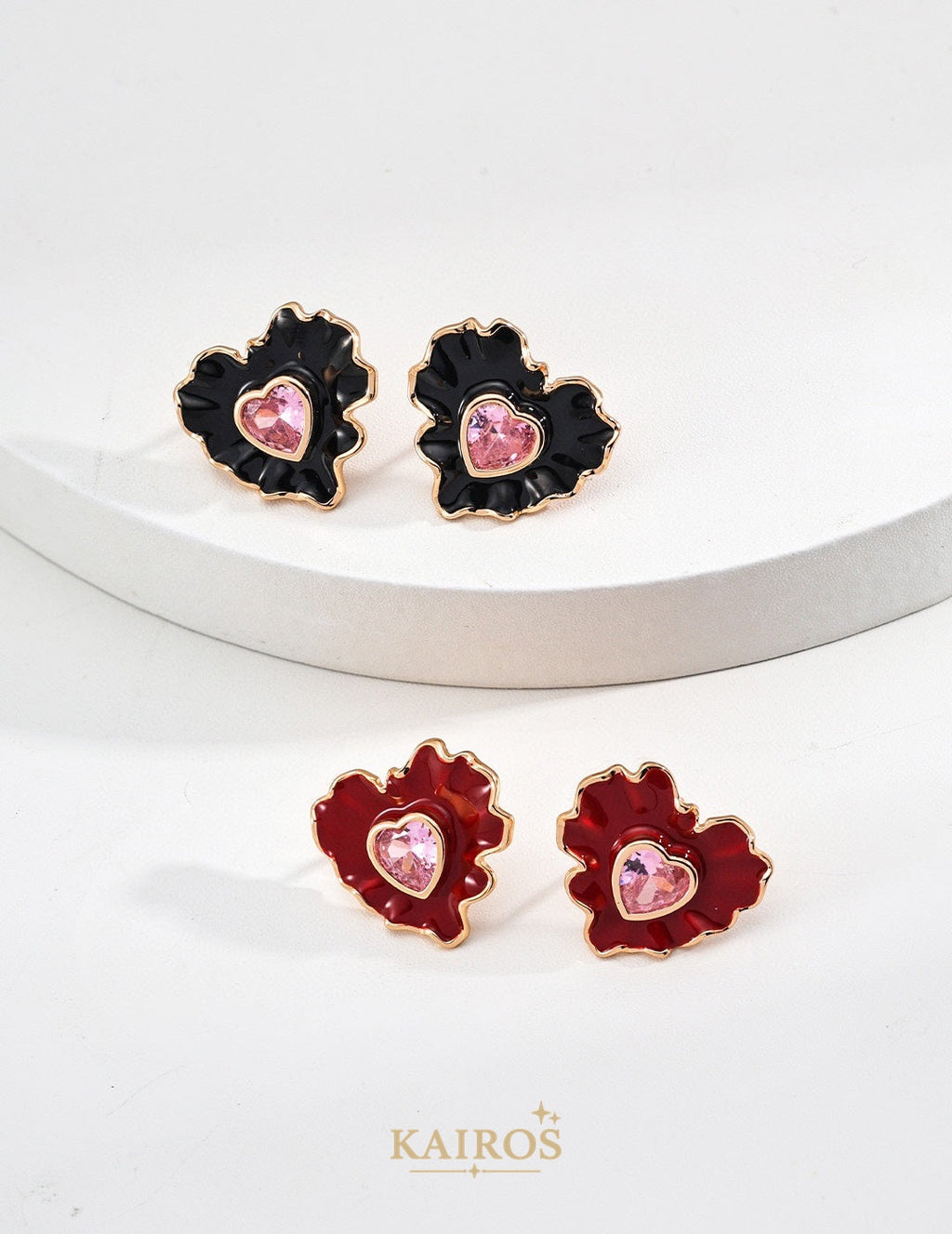 Kairos logo-only cover - Heart Echo Enamel Stud Earrings