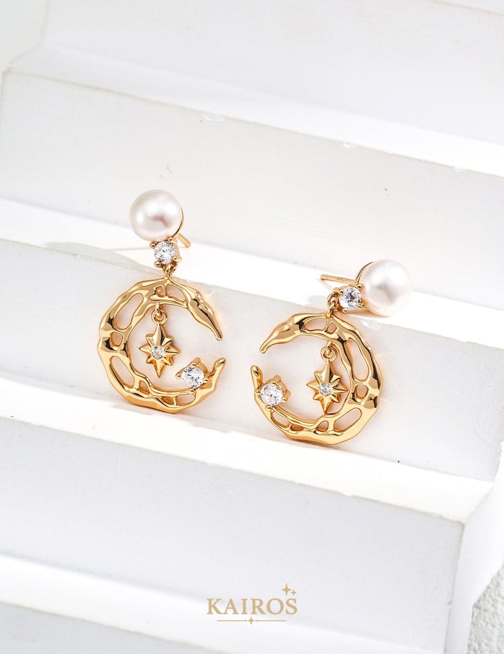 Kairos logo-only cover - Celestial Star Pearl Light Stud Earrings