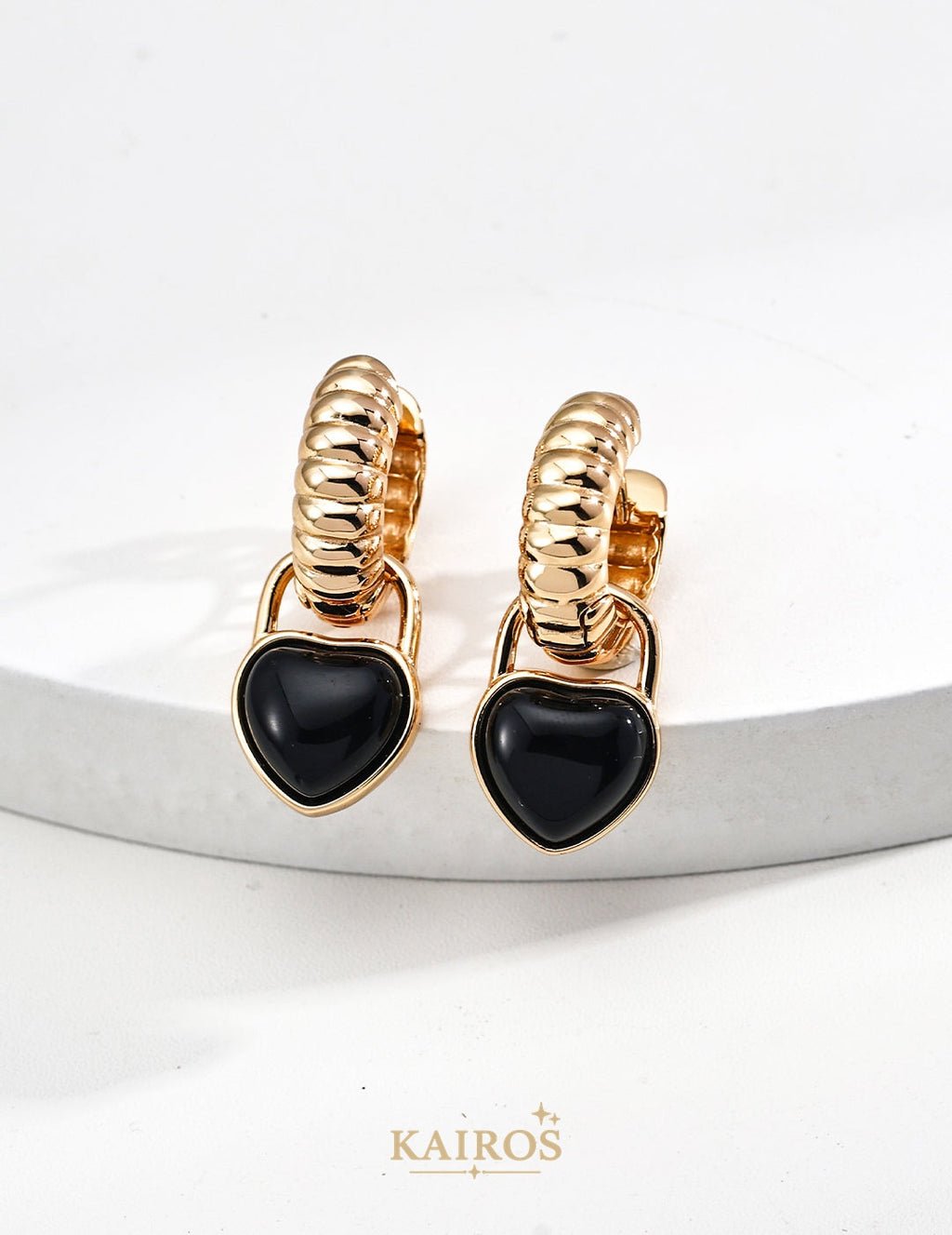 Kairos logo-only cover - Heart Echo Black Agate Earrings