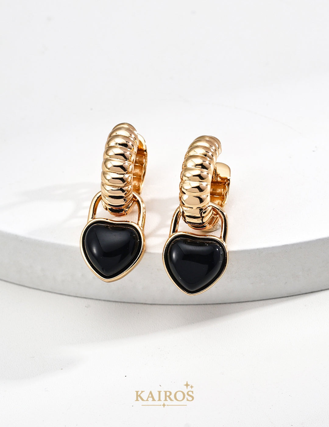 Kairos logo-only cover - Heart Echo Black Agate Earrings