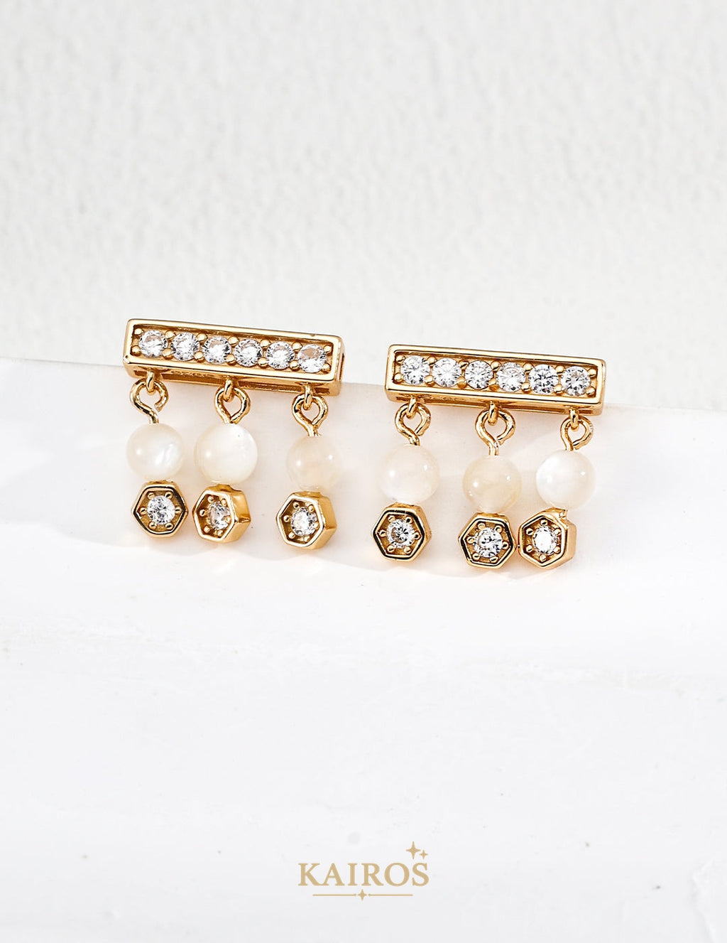 Kairos logo-only cover - Square Halo Mother-of-Pearl Light Earrings