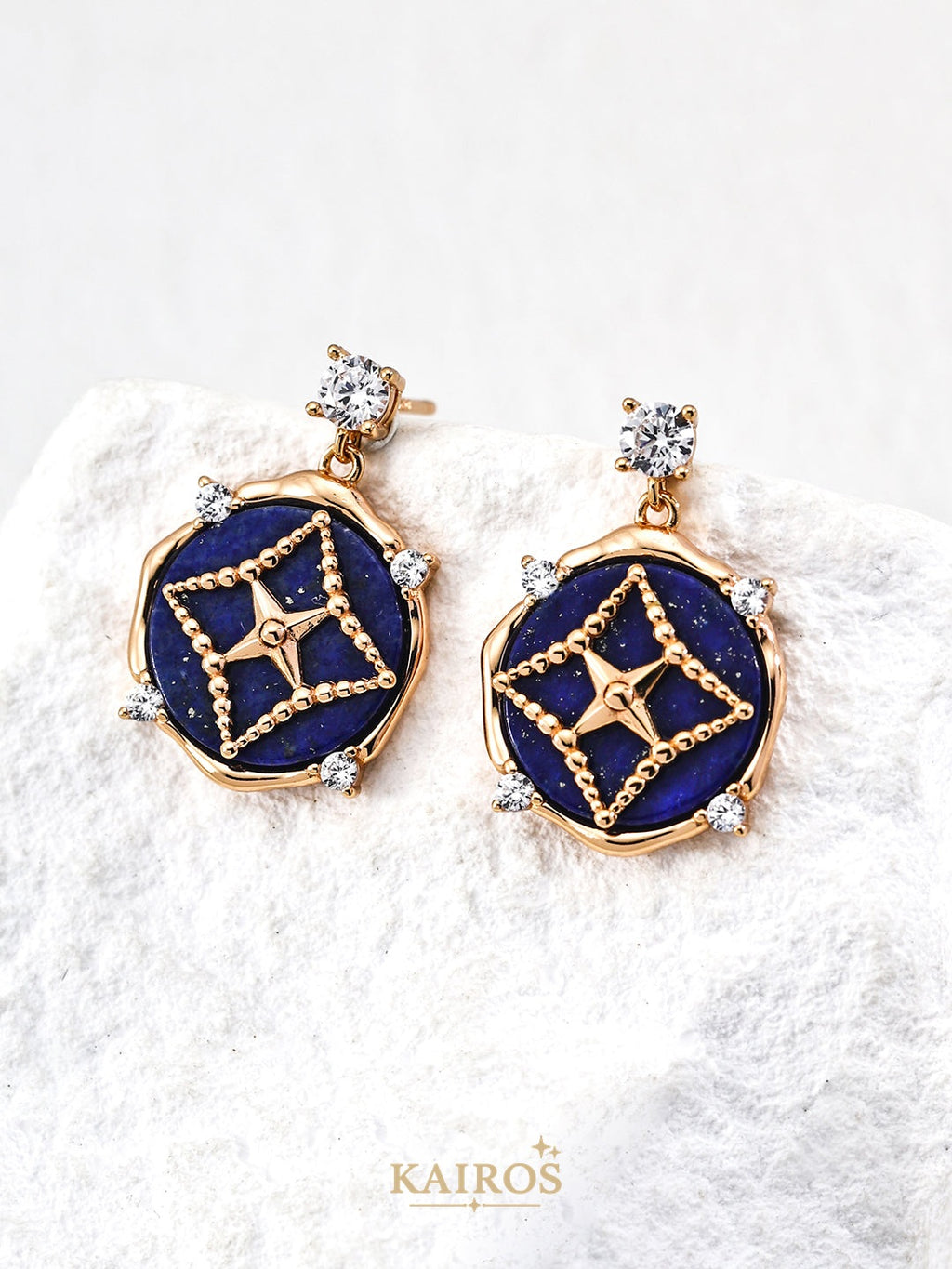 Kairos logo-only cover - Square Halo Lapis Lazuli Earrings