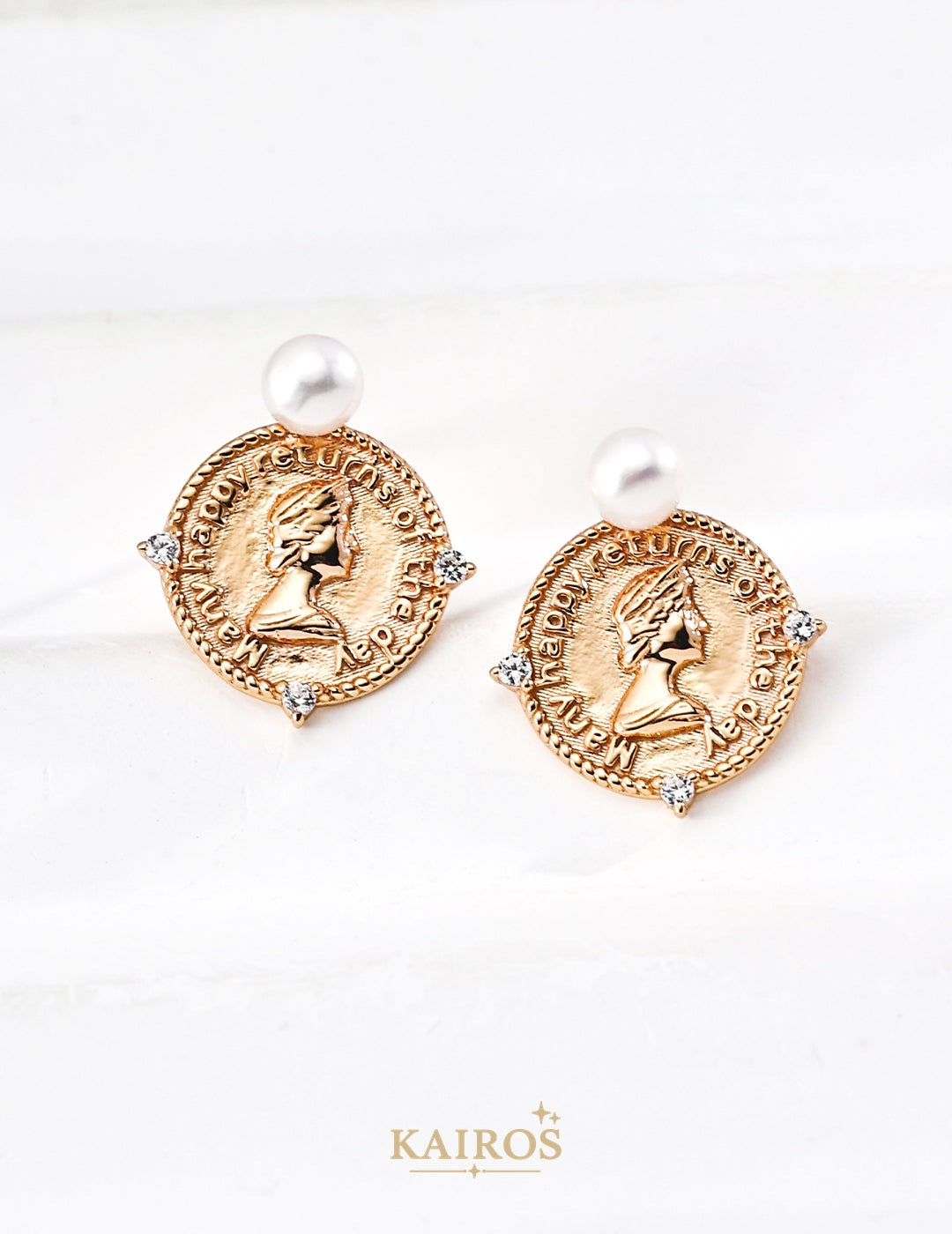 Kairos logo-only cover - Square Halo Pearl Stud Earrings