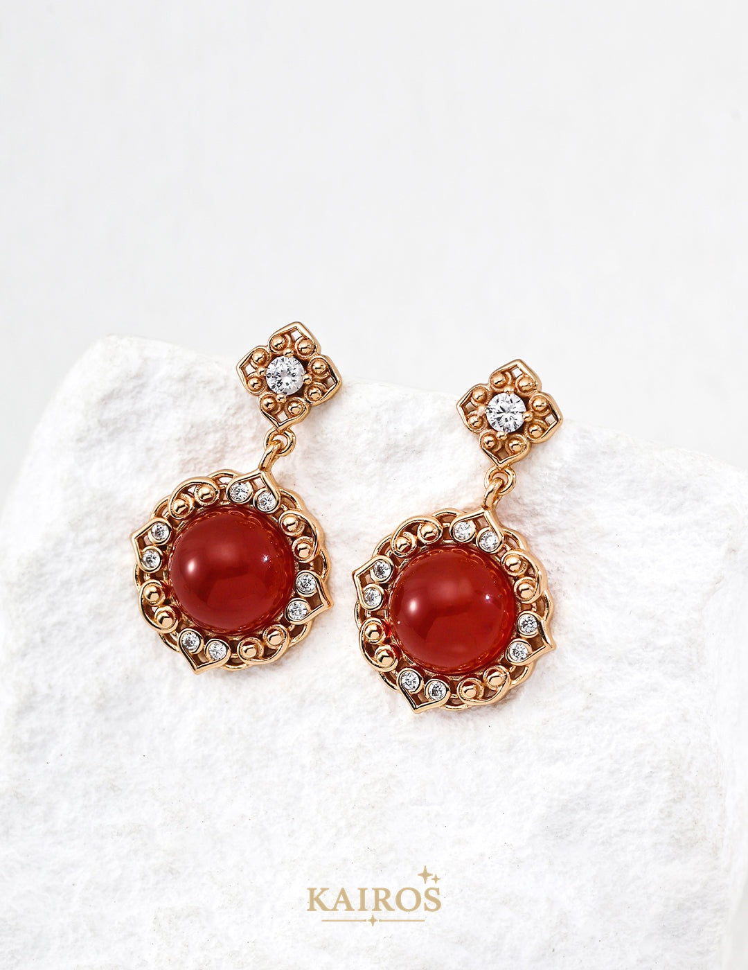 Kairos logo-only cover - Crimson Bloom Tiger Eye Earrings