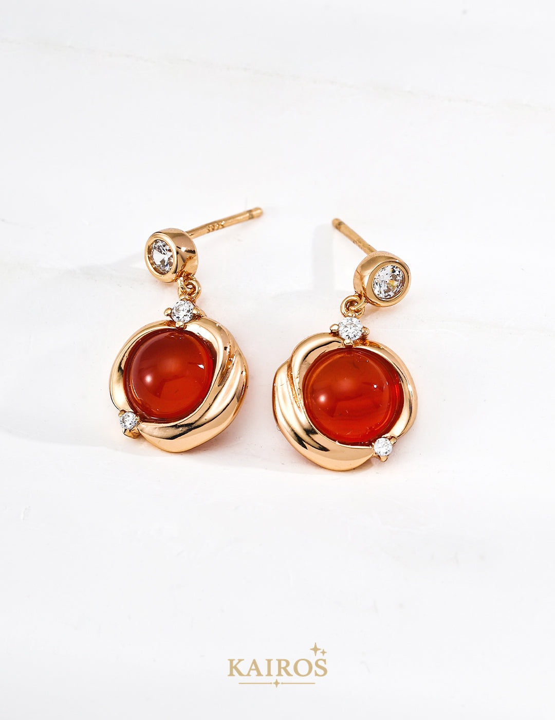 Kairos logo-only cover - Square Halo Red Agate Earrings