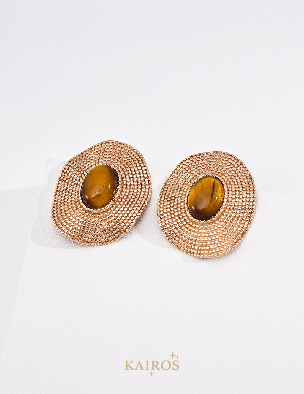 Kairos logo-only cover - Tiger's Eye & Mother-of-Pearl Earrings