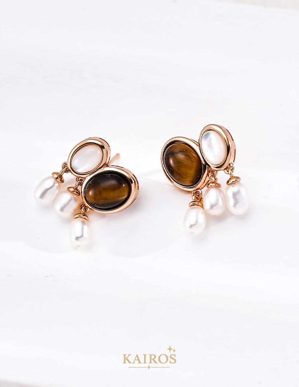 Kairos logo-only cover - Lapis Lazuli & Tiger's Eye Pearl Earrings