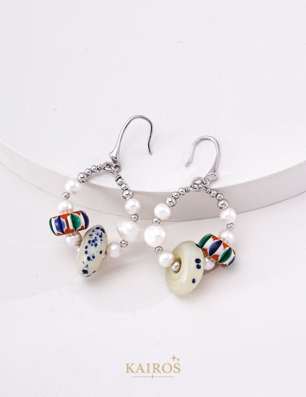 Kairos logo-only cover - Pearl & Artisan Glass Drop Earrings