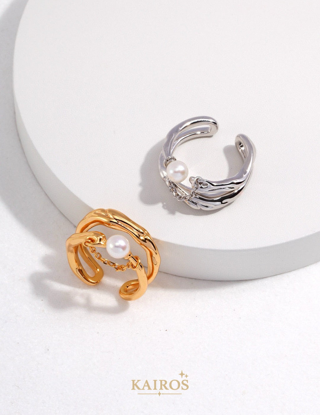 Kairos logo-only cover - Sculpted Flow Pearl Ring