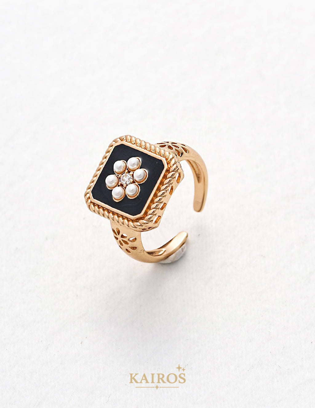 Kairos logo-only cover - Vintage Radiance Shell Pearl Ring