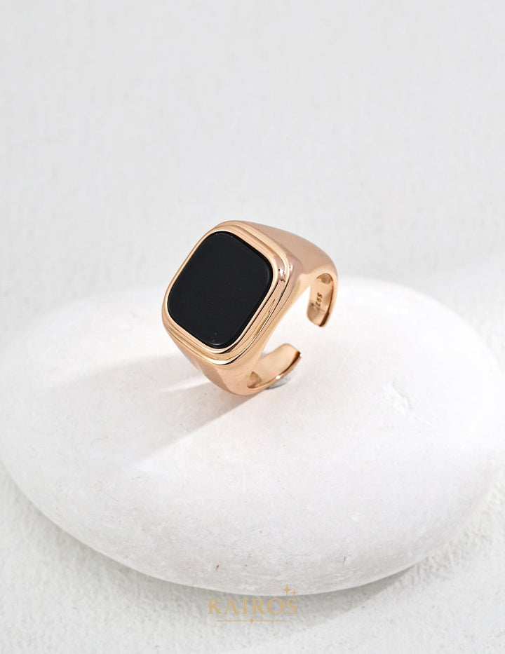 Kairos logo-only cover - Black Agate Statement Ring