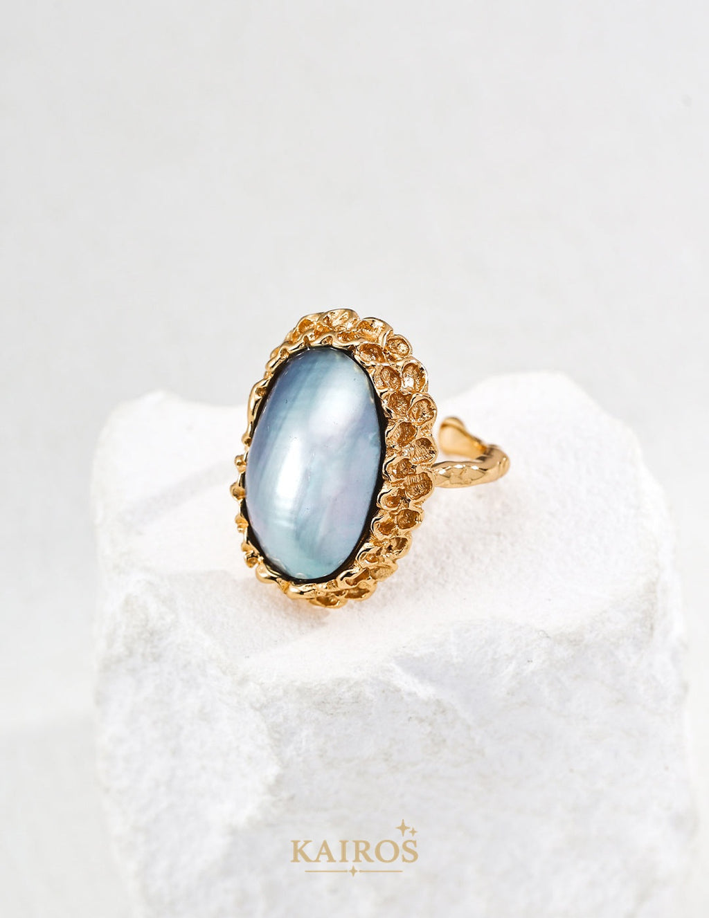 Kairos logo-only cover - Ocean Wave Mabé Pearl Ring