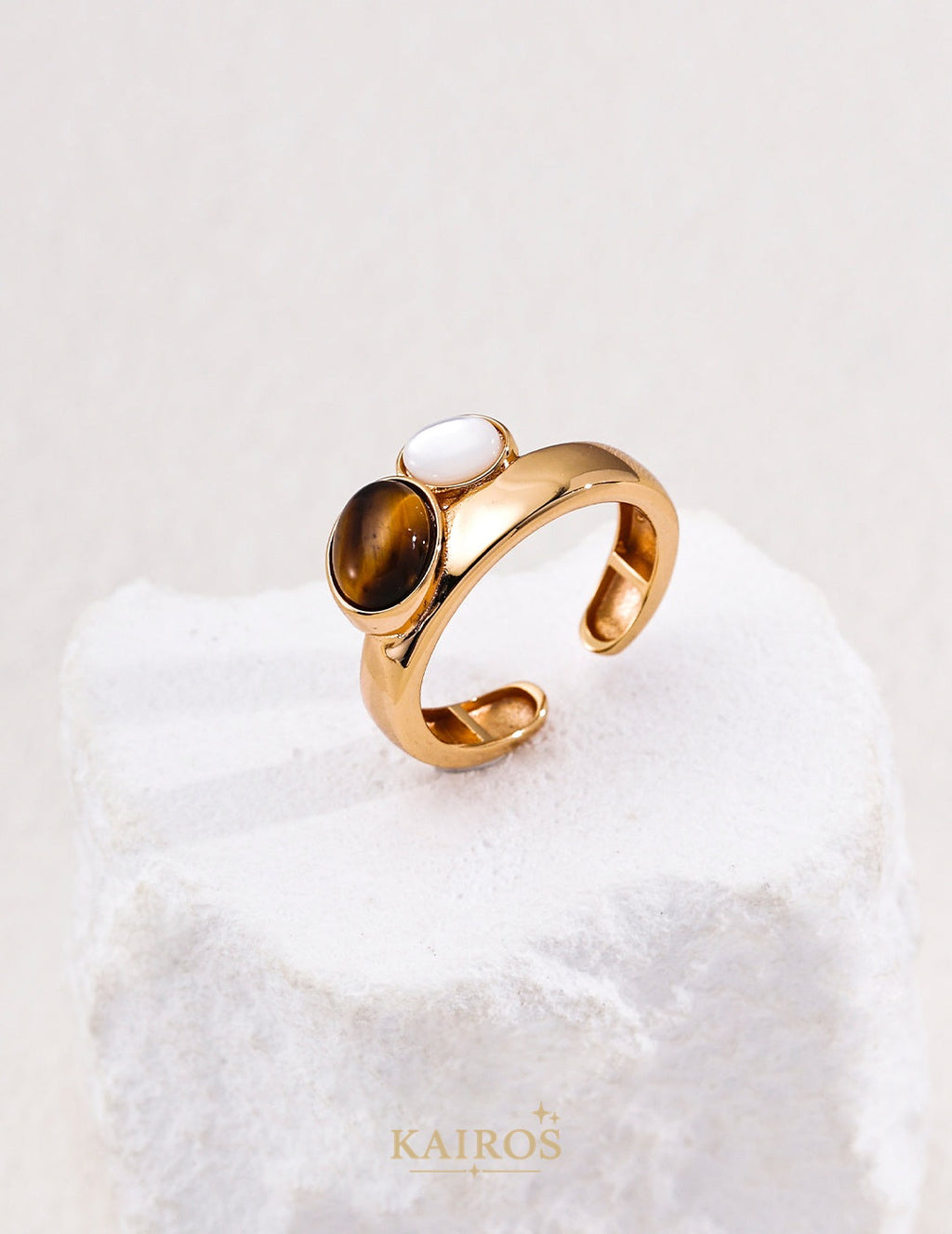 Kairos logo-only cover - Lapis Lazuli & Tiger's Eye Gemstone Ring