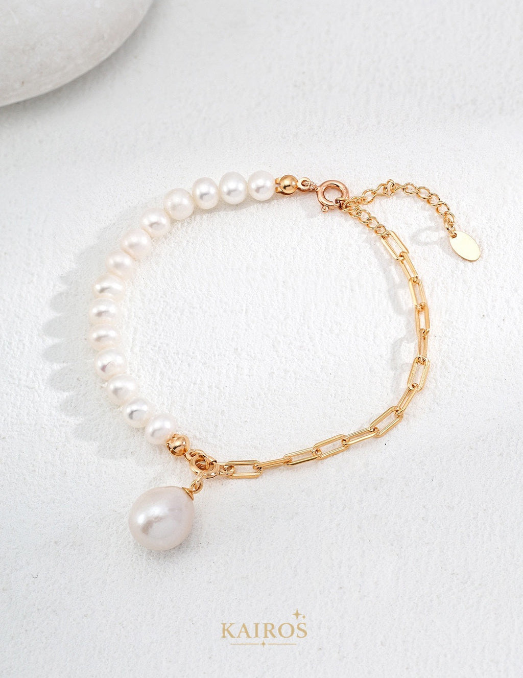 Kairos logo-only cover - Pearl Grace Romance Bracelet gold flat-lay
