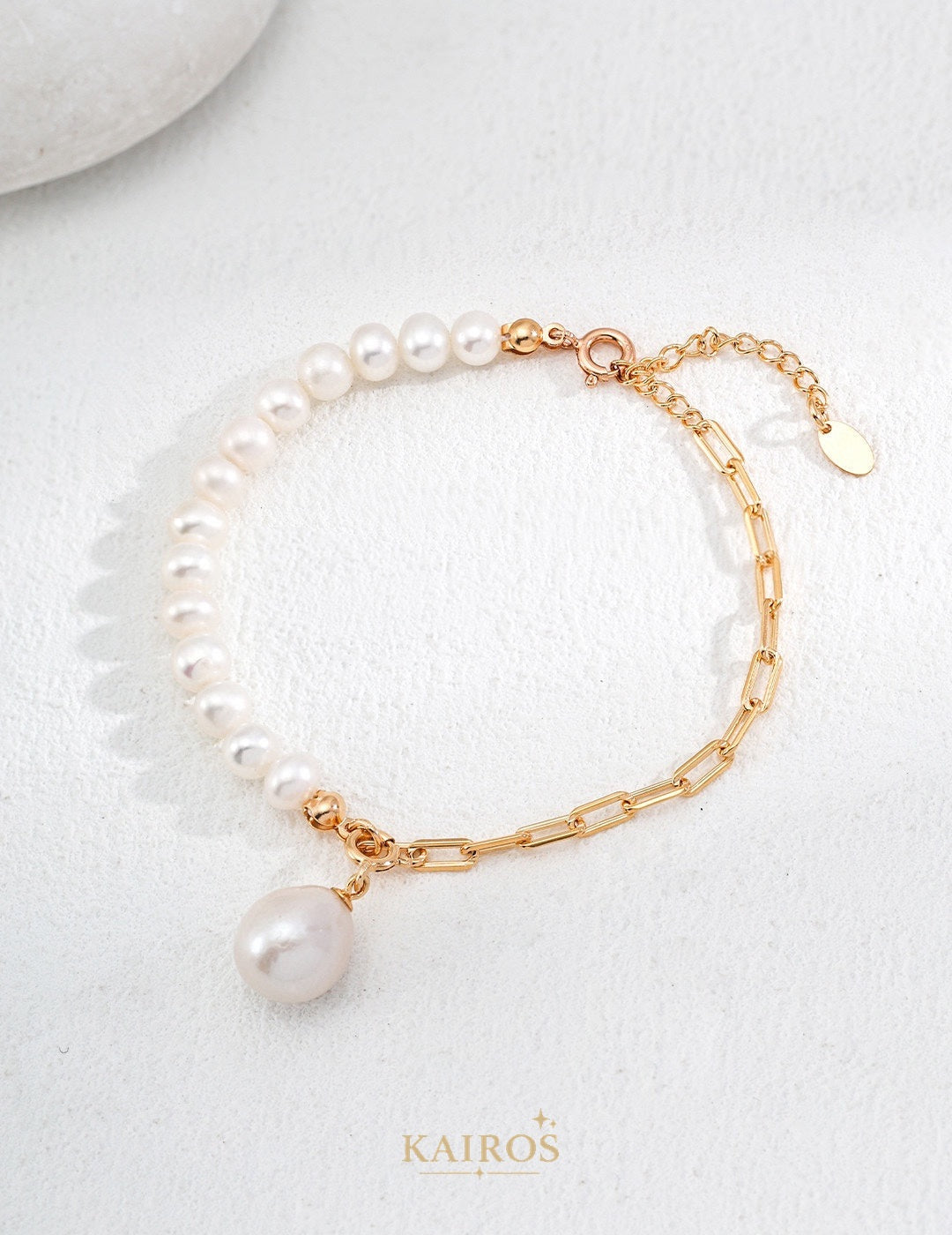 Kairos logo-only cover - Pearl Grace Romance Bracelet gold flat-lay