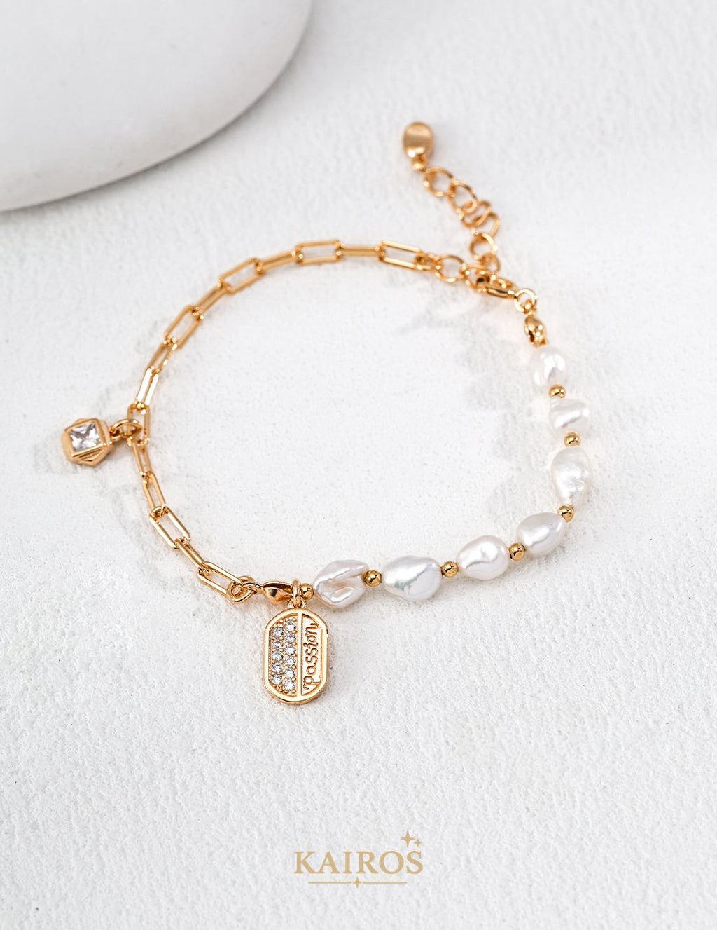 Kairos logo-only cover - Square Halo Pearl Lumiere Bracelet