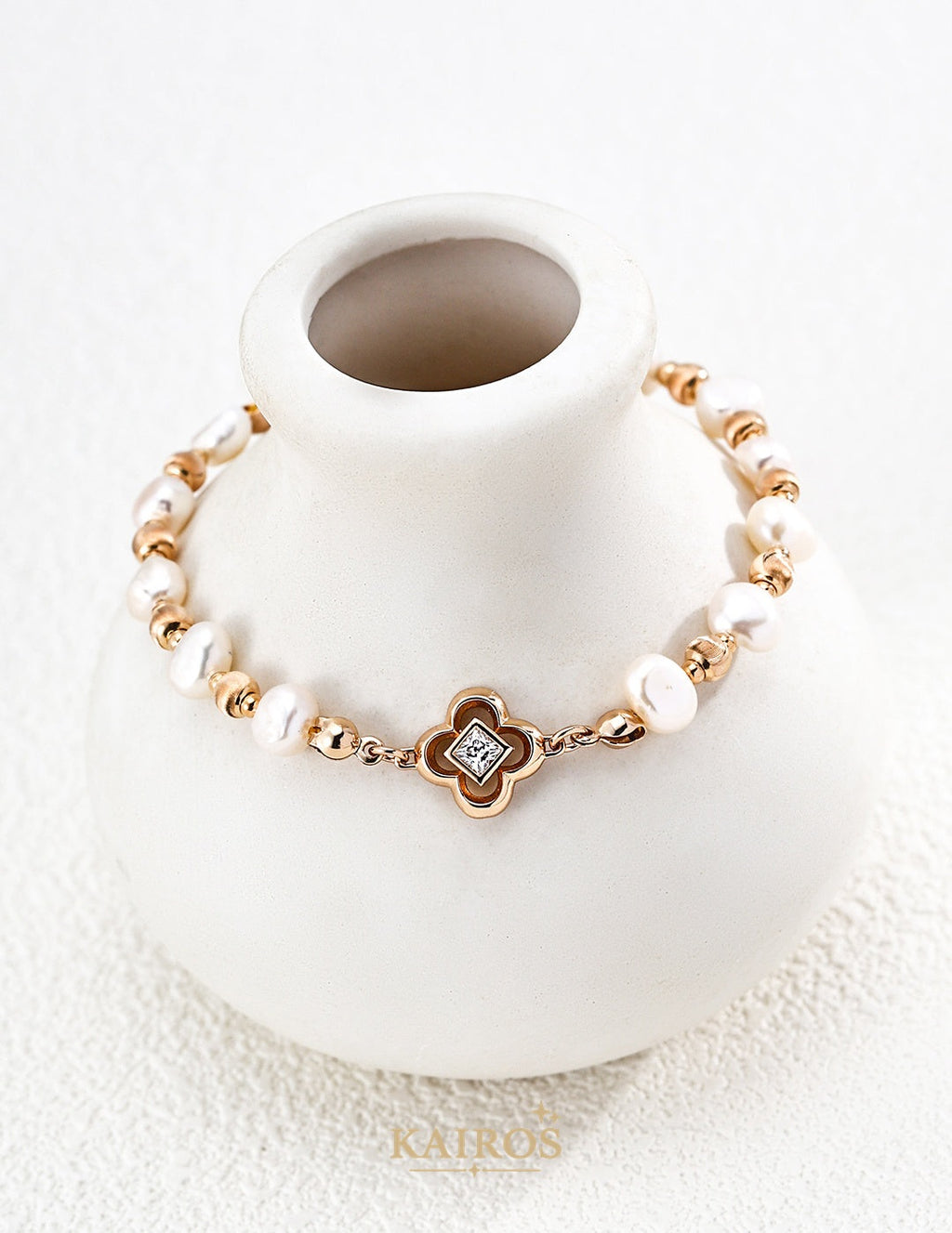 Kairos logo-only cover - Square Halo Pearl Bracelet
