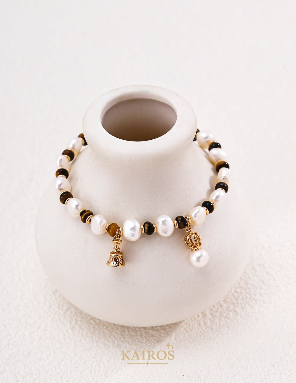 Kairos logo-only cover - Pearl, Tiger’s Eye & Mother-of-Pearl Bracelet