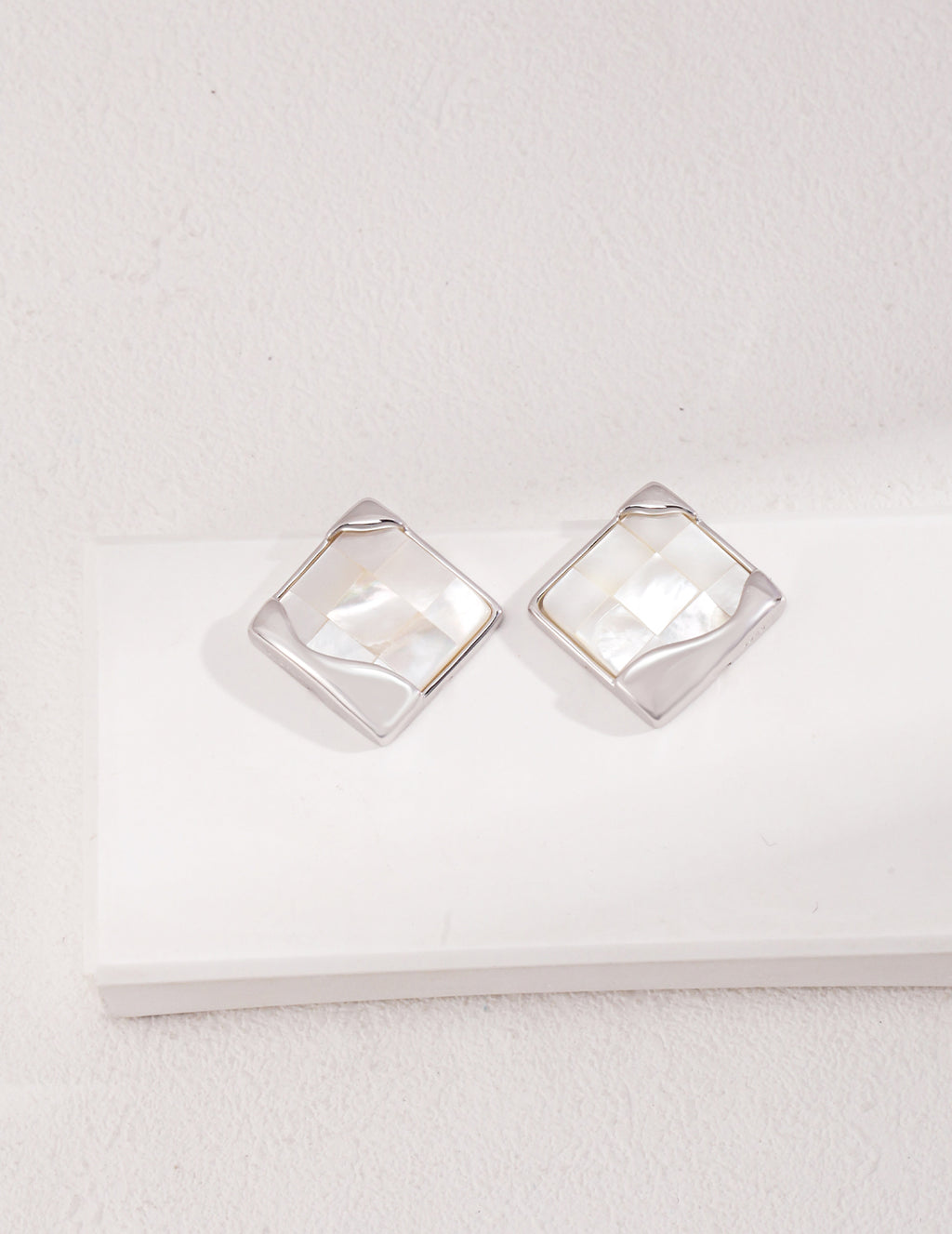 Sterling Silver Mother-of-Pearl Mosaic Earrings - image 3