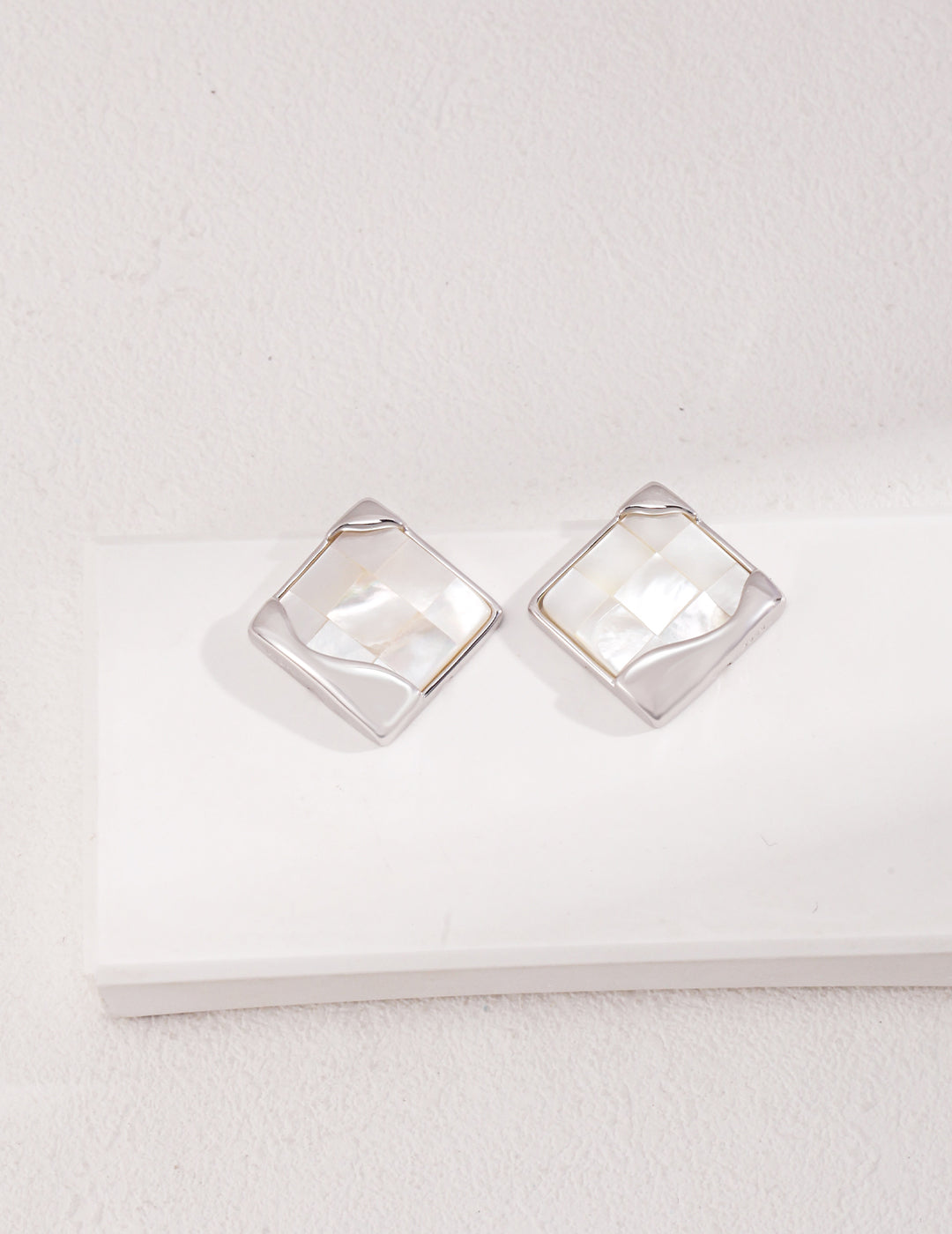 Sterling Silver Mother-of-Pearl Mosaic Earrings - image 3