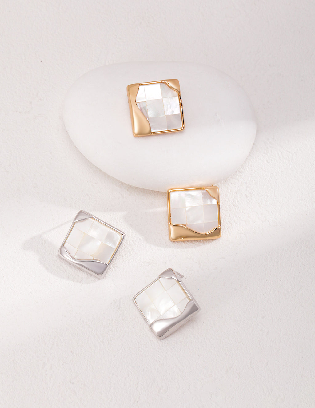Sterling Silver Mother-of-Pearl Mosaic Earrings - image 4