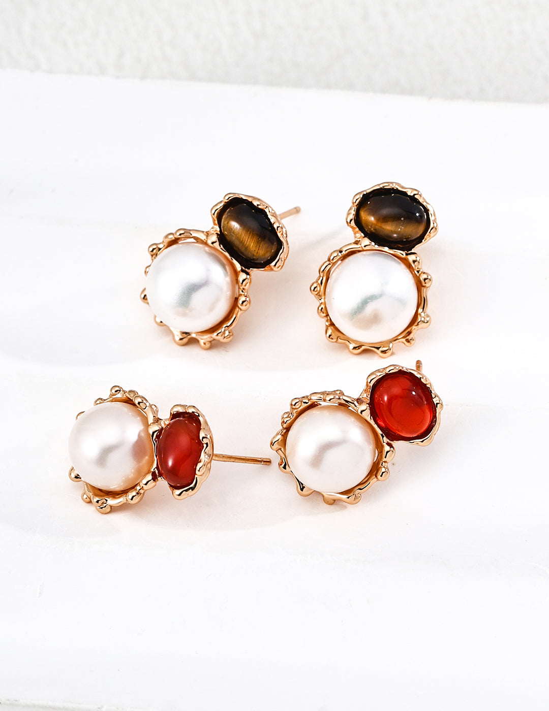 Hand-Carved Tiger's Eye / Agate Earrings - image 3