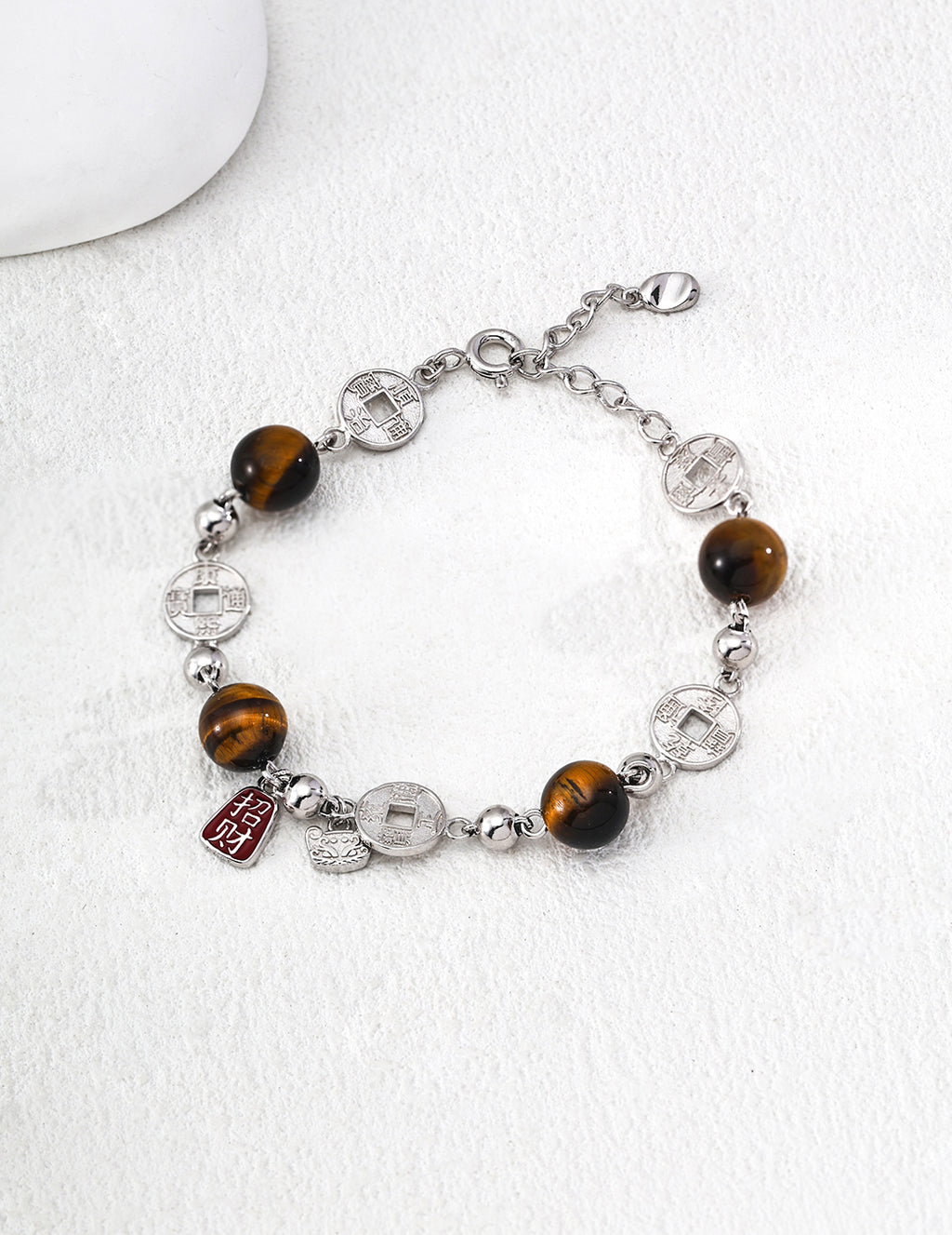 S925 Silver Fortune Yellow Resin, Crystal & Tiger's Eye Bracelet - image 2