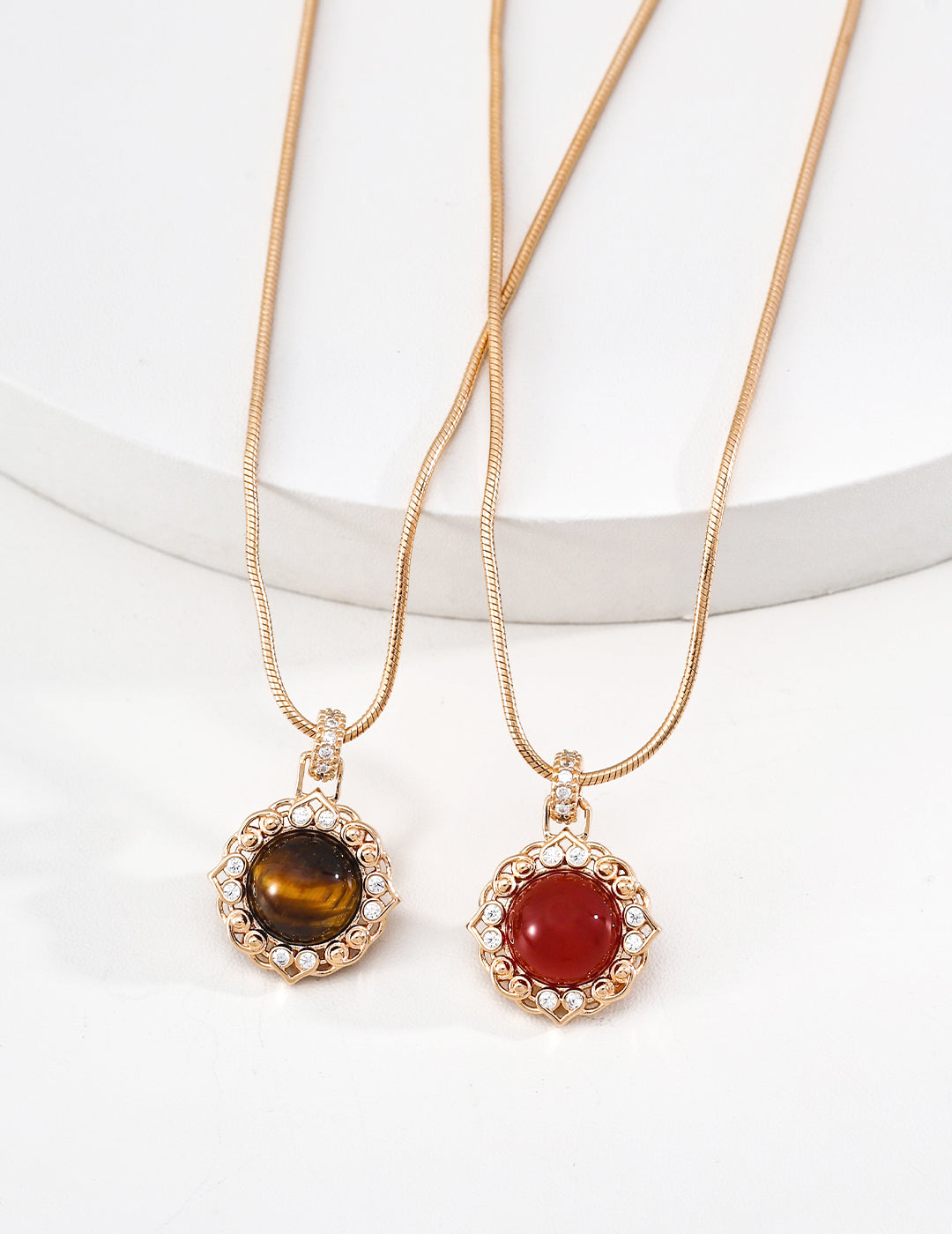 【Vermillion Bloom】S925 Silver Vintage Agate & Tiger's Eye Necklace - image 2