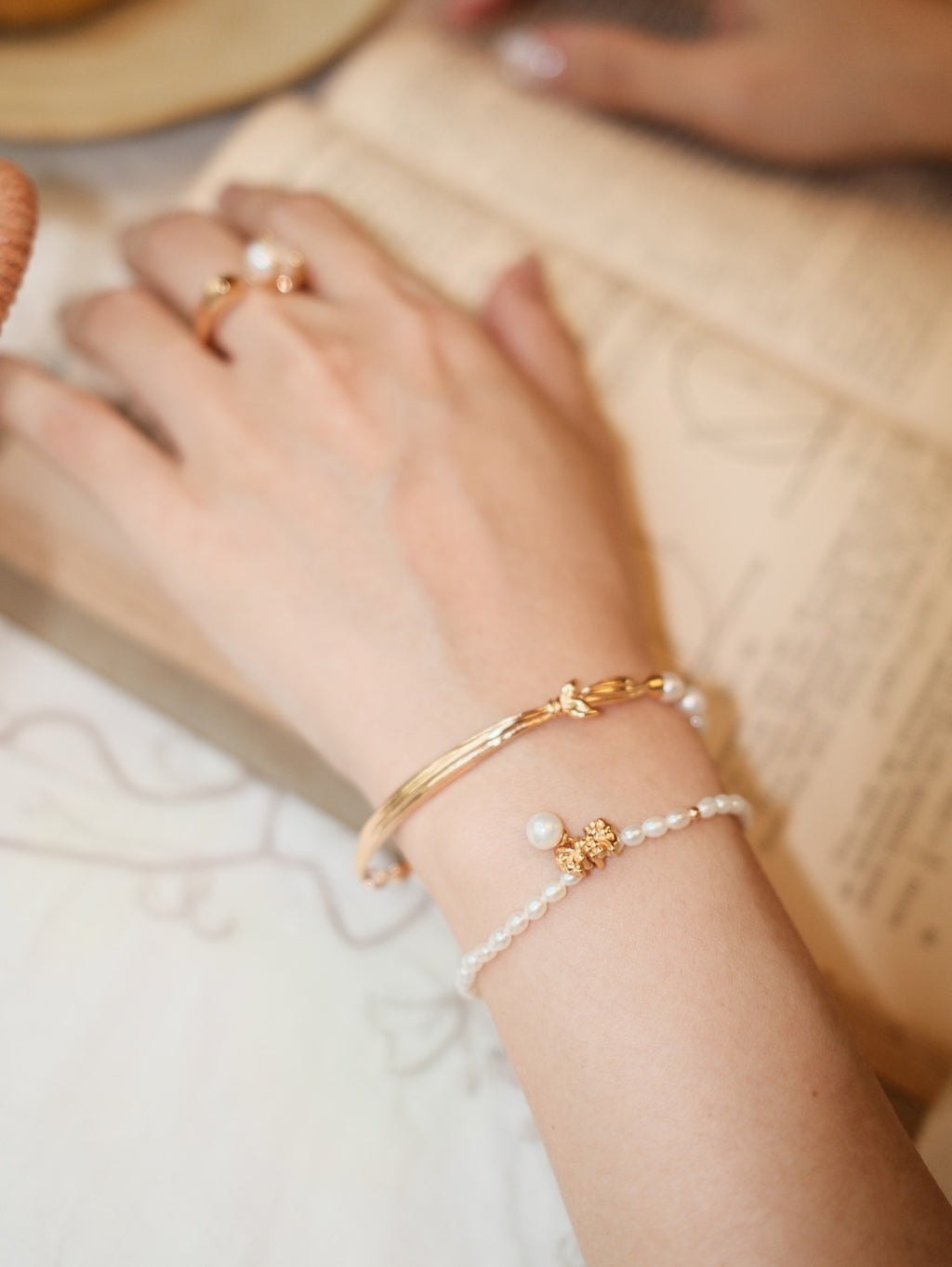 Gilded Ribbon Pearl Bracelet image 2