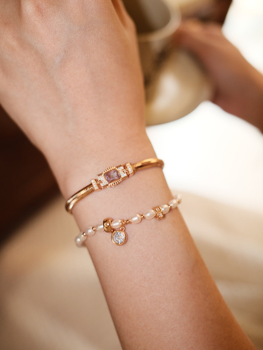 Modern Pearl & Zirconia Bracelet image 2