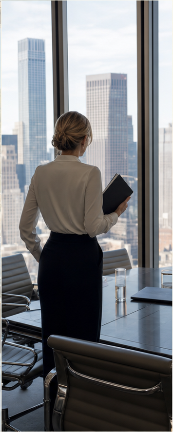A confident professional entering a modern boardroom